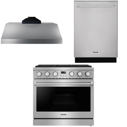 THOR Contemporary Package - 36" Gas Range, Range Hood and Dishwasher, AP-ARG36LP-B13