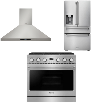 THOR Contemporary Package - 36" Gas Range, Range Hood and Refrigerator, AP-ARG36LP-B15