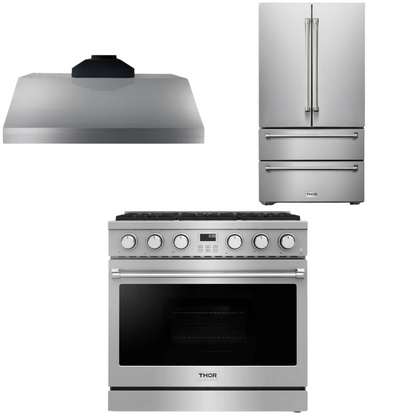 THOR Contemporary Package - 36" Gas Range, Range Hood and Refrigerator, AP-ARG36LP-B16