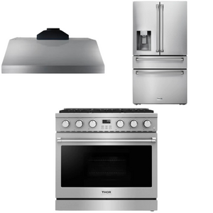 THOR Contemporary Package - 36" Gas Range, Range Hood and Refrigerator, AP-ARG36LP-B17