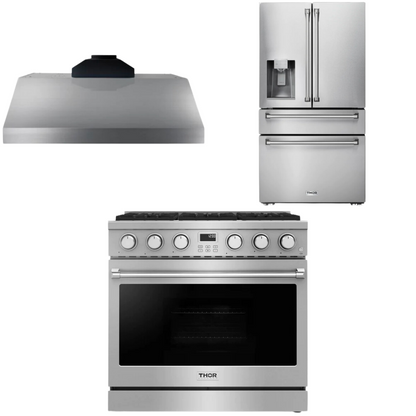 THOR Contemporary Package - 36" Gas Range, Range Hood and Refrigerator, AP-ARG36LP-B17