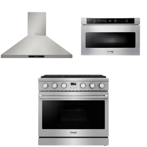 THOR Contemporary Package - 36" Gas Range, Range Hood and Microwave, AP-ARG36LP-B18