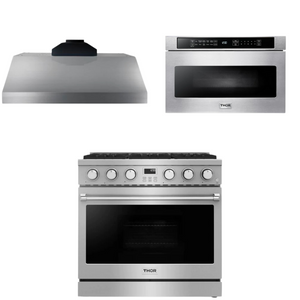 THOR Contemporary Package - 36" Gas Range, Range Hood and Microwave, AP-ARG36LP-B20