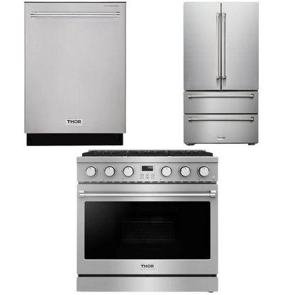 THOR Contemporary Package - 36" Gas Range, Refrigerator and Dishwasher, AP-ARG36LP-B25