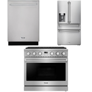 THOR Contemporary Package - 36" Gas Range, Refrigerator and Dishwasher, AP-ARG36LP-B27