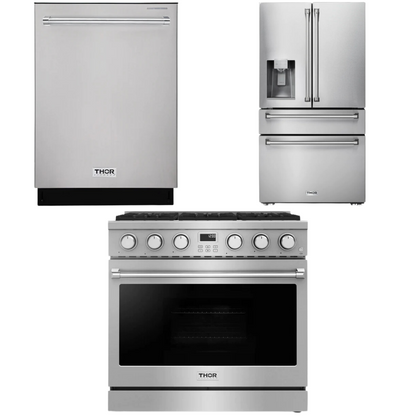 THOR Contemporary Package - 36" Gas Range, Refrigerator and Dishwasher, AP-ARG36LP-B27