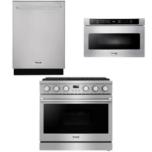 THOR Contemporary Package - 36" Gas Range, Dishwasher and Microwave, AP-ARG36LP-B30