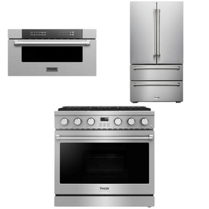 THOR Contemporary Package - 36" Gas Range, Refrigerator and Microwave, AP-ARG36LP-B35
