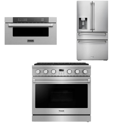 THOR Contemporary Package - 36" Gas Range, Refrigerator and Microwave, AP-ARG36LP-B37