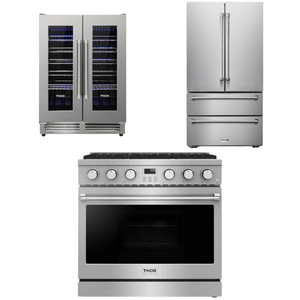 THOR Contemporary Package - 36" Gas Range, Refrigerator and Wine Cooler, AP-ARG36LP-B38