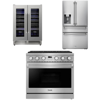THOR Contemporary Package - 36" Gas Range, Refrigerator and Wine Cooler, AP-ARG36LP-B39