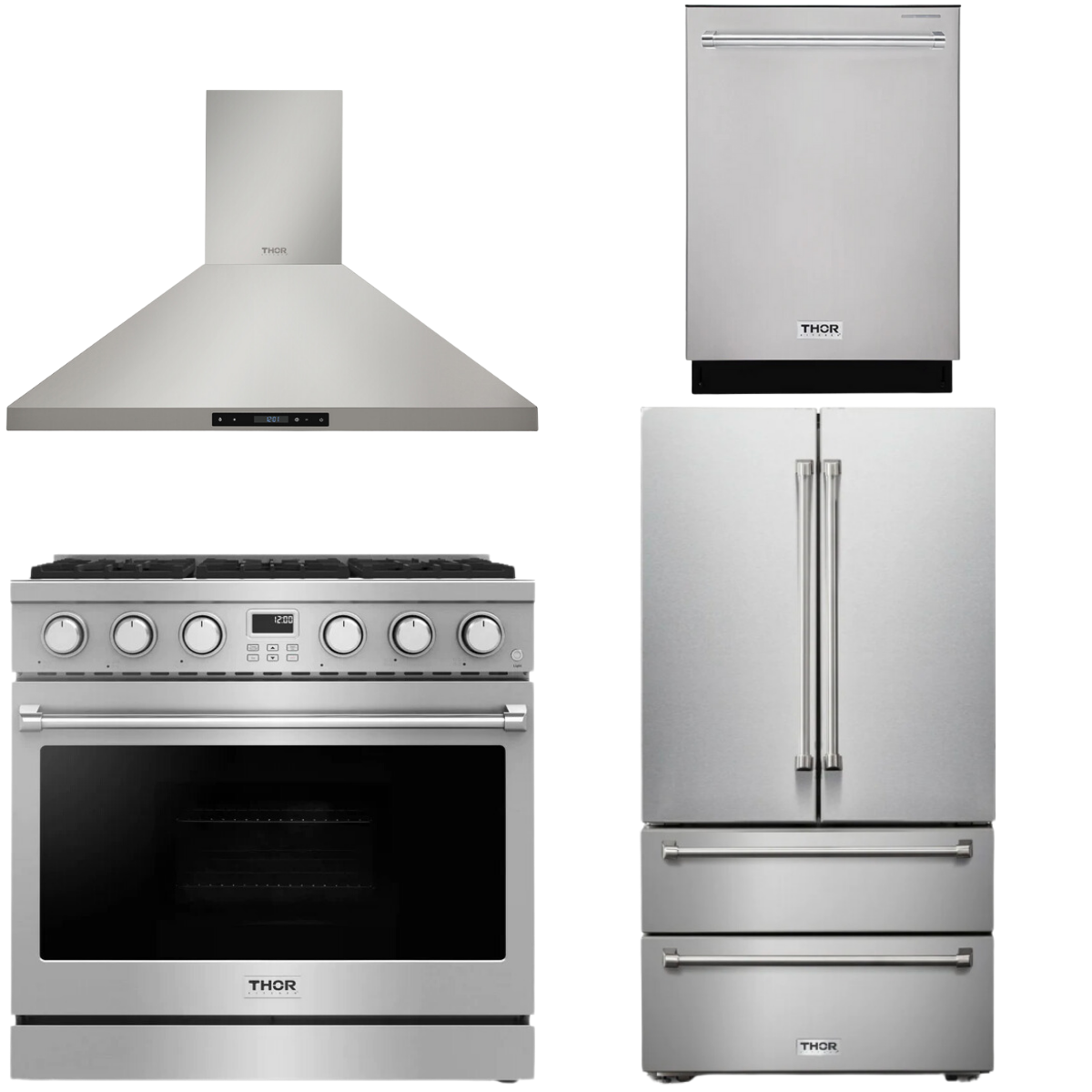 THOR Contemporary Package - 36" Gas Range, Range Hood, Refrigerator and Dishwasher, AP-ARG36LP-B41