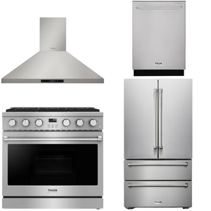 THOR Contemporary Package - 36" Gas Range, Range Hood, Refrigerator and Dishwasher, AP-ARG36LP-B41
