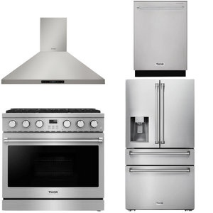 THOR Contemporary Package - 36" Gas Range, Range Hood, Refrigerator and Dishwasher, AP-ARG36LP-B43