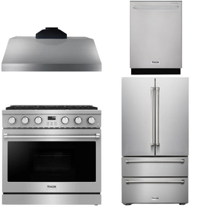 THOR Contemporary Package - 36" Gas Range, Range Hood, Refrigerator and Dishwasher, AP-ARG36LP-B45