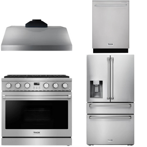 THOR Contemporary Package - 36" Gas Range, Range Hood, Refrigerator and Dishwasher, AP-ARG36LP-B47