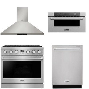 THOR Contemporary Package - 36" Gas Range, Range Hood, Dishwasher and Microwave, AP-ARG36LP-B51