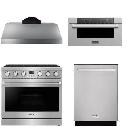 THOR Contemporary Package - 36" Gas Range, Range Hood, Dishwasher and Microwave, AP-ARG36LP-B55