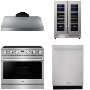 THOR Contemporary Package - 36" Gas Range, Range Hood, Dishwasher and Wine Cooler, AP-ARG36LP-B59