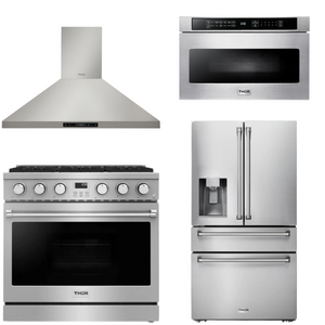 THOR Contemporary Package - 36" Gas Range, Range Hood, Refrigerator and Microwave, AP-ARG36LP-B62
