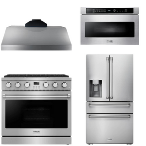 THOR Contemporary Package - 36" Gas Range, Range Hood, Refrigerator and Microwave, AP-ARG36LP-B66
