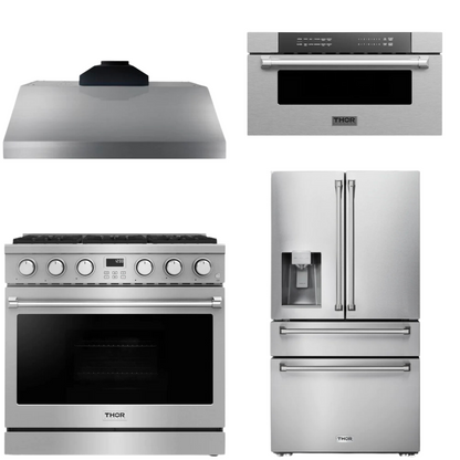 THOR Contemporary Package - 36" Gas Range, Range Hood, Refrigerator and Microwave, AP-ARG36LP-B67