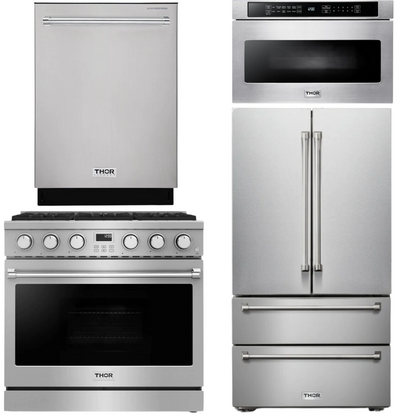 THOR Contemporary Package - 36" Gas Range, Refrigerator, Dishwasher and Microwave, AP-ARG36LP-B74