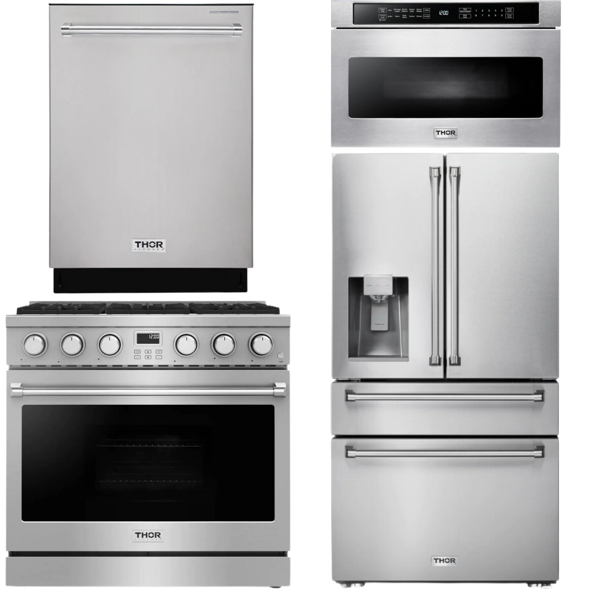 THOR Contemporary Package - 36" Gas Range, Refrigerator, Dishwasher and Microwave, AP-ARG36LP-B78