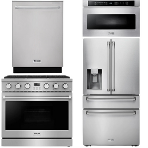 THOR Contemporary Package - 36" Gas Range, Refrigerator, Dishwasher and Microwave, AP-ARG36LP-B78