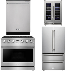 THOR Contemporary Package - 36" Gas Range, Refrigerator, Dishwasher and Wine Cooler, AP-ARG36LP-B80