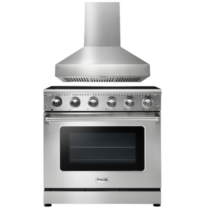THOR Kitchen Package 36" Electric Range, 36" Range Hood, AP-HRE3601-W