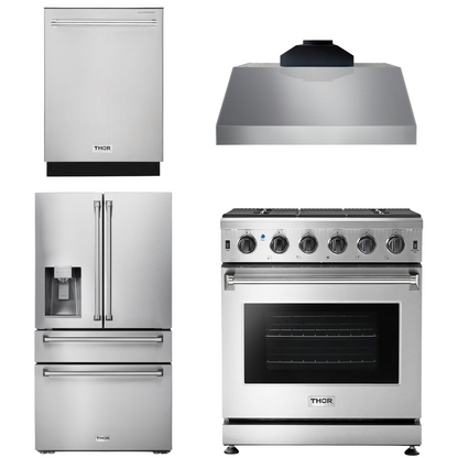 THOR Kitchen Package - 30" Gas Range, Range Hood, Refrigerator with Water and Ice Dispenser, Dishwasher, AP-LRG3001U-C-7