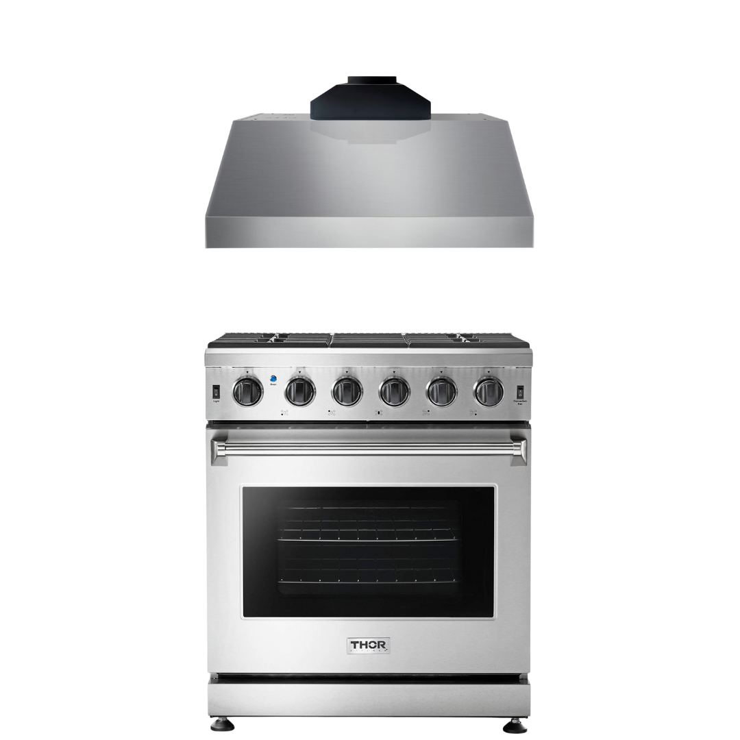 THOR Kitchen Package - 30" Gas Range, Range Hood, AP-LRG3001U-C