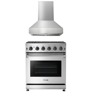 THOR Kitchen Package - 30" Propane Gas Range, Range Hood, AP-LRG3001ULP-W