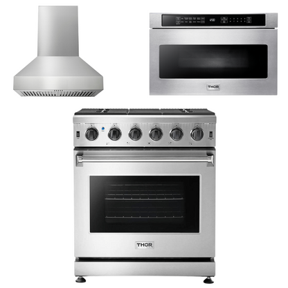 THOR Kitchen Package - 30" Gas Range, Range Hood, Microwave, AP-LRG3001U-W-4