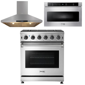 THOR Kitchen Package - 30" Gas Range, Range Hood, Microwave, AP-LRG3001U-5