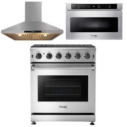 THOR Kitchen Package - 30" Gas Range, Range Hood, Microwave, AP-LRG3001U-5