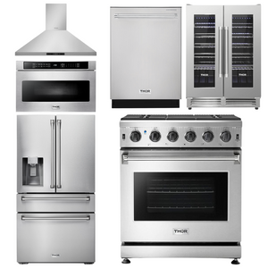 THOR Package - 30" Propane Gas Range, Range Hood, Microwave, Refrigerator, Dishwasher, Wine Cooler