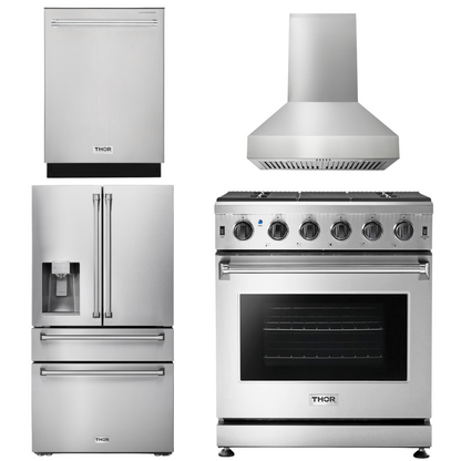 THOR Kitchen Package - 30" Propane Gas Range, Range Hood, Refrigerator with Water and Ice Dispenser, Dishwasher, AP-LRG3001ULP-W-7
