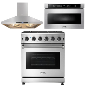 THOR Kitchen Package - 30" Propane Gas Range, Range Hood, Microwave, AP-LRG3001ULP-5