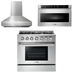THOR Kitchen Package - 36" Propane Gas Range, Range Hood, Microwave, AP-HRG3618ULP-W-4