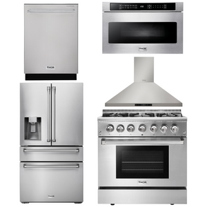 THOR Kitchen Package - 36" Dual Fuel Range, Range Hood, Microwave, Refrigerator with Water and Ice Dispenser, Dishwasher, AP-HRD3606U-13