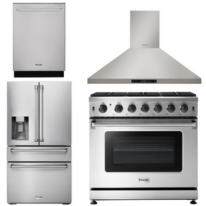 THOR Kitchen Package - 36" Propane Gas Range, Range Hood, Refrigerator with Water and Ice Dispenser, Dishwasher, AP-LRG3601ULP-10