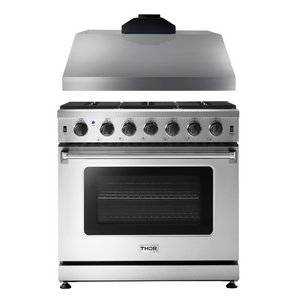THOR Kitchen Package - 36" Propane Gas Range, Range Hood, AP-LRG3601ULP-C