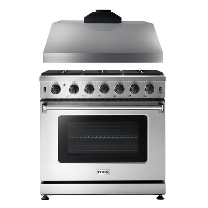 THOR Kitchen Package - 36" Propane Gas Range, Range Hood, AP-LRG3601ULP-C