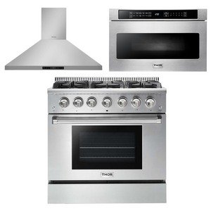 THOR Kitchen Package - 36" Propane Gas Range, Range Hood, Microwave, AP-HRG3618ULP-5