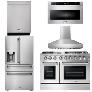 THOR Kitchen Package - 48" Dual Fuel Range, Range Hood, Refrigerator with Water and Ice Dispenser, Dishwasher, Microwave, AP-HRD4803ULP-W-9