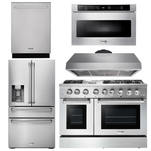 THOR Package - 48" Propane Dual Fuel Range, Range Hood, Refrigerator with Water & Ice Dispenser, Dishwasher, Microwave