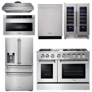 THOR Kitchen Package - 48" Propane Gas Burner, Electric Oven Range, Range Hood, Refrigerator, Microwave, Wine Cooler, AP-HRD4803ULP-14