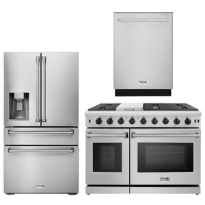 THOR Kitchen Package - 48" Gas Range, Dishwasher, Refrigerator with Water and Ice Dispenser, AP-LRG4807U-9